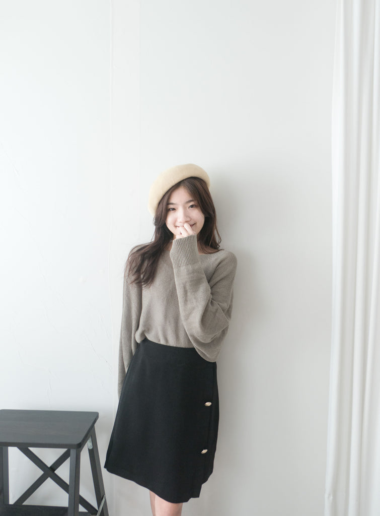 Silky Shine 香檳色金鈕顯瘦重疊A形裙, Skirt/ SK8751