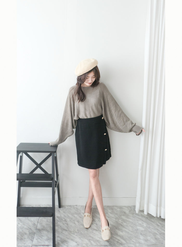 Silky Shine 香檳色金鈕顯瘦重疊A形裙, Skirt/ SK8751
