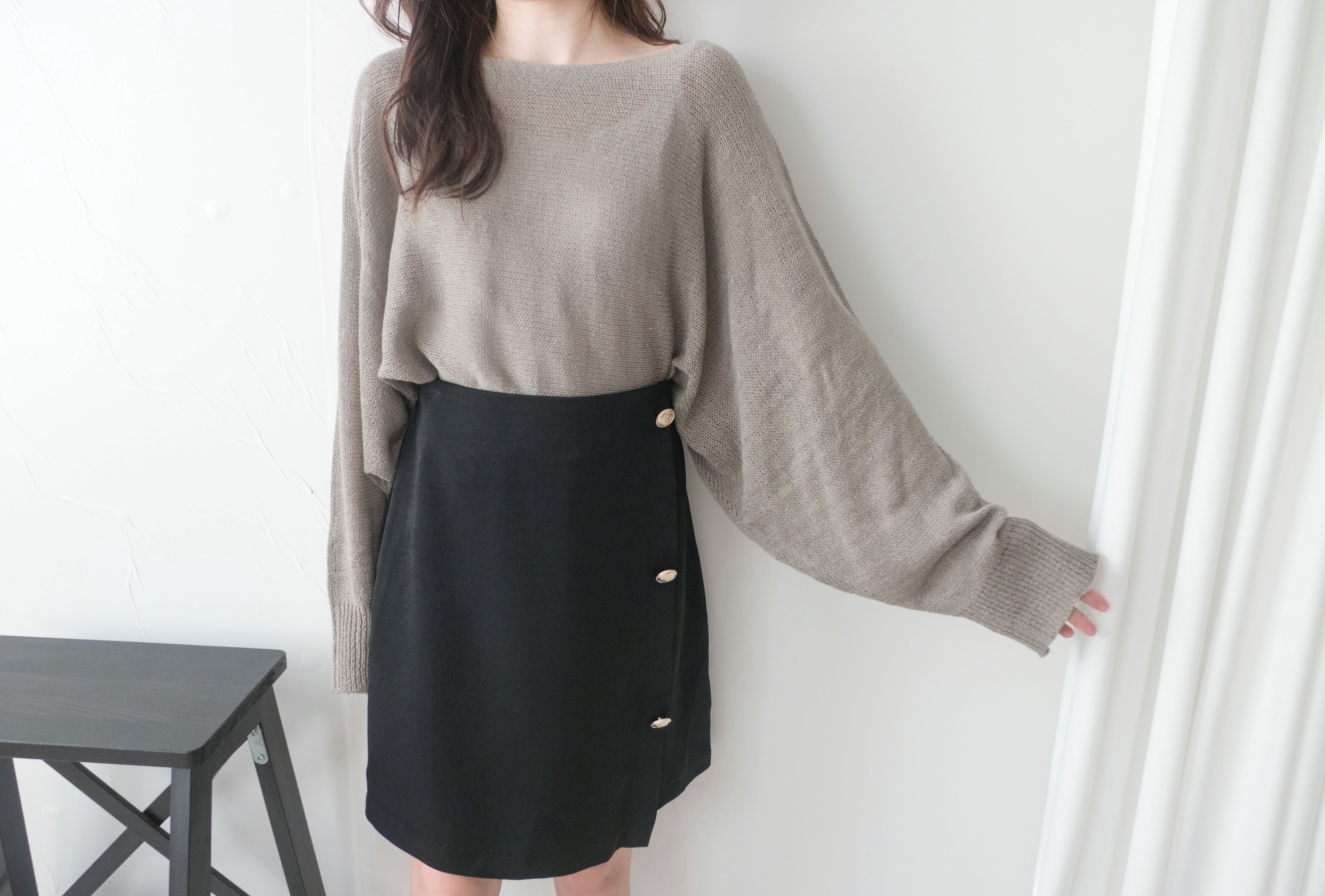 Silky Shine 香檳色金鈕顯瘦重疊A形裙, Skirt/ SK8751