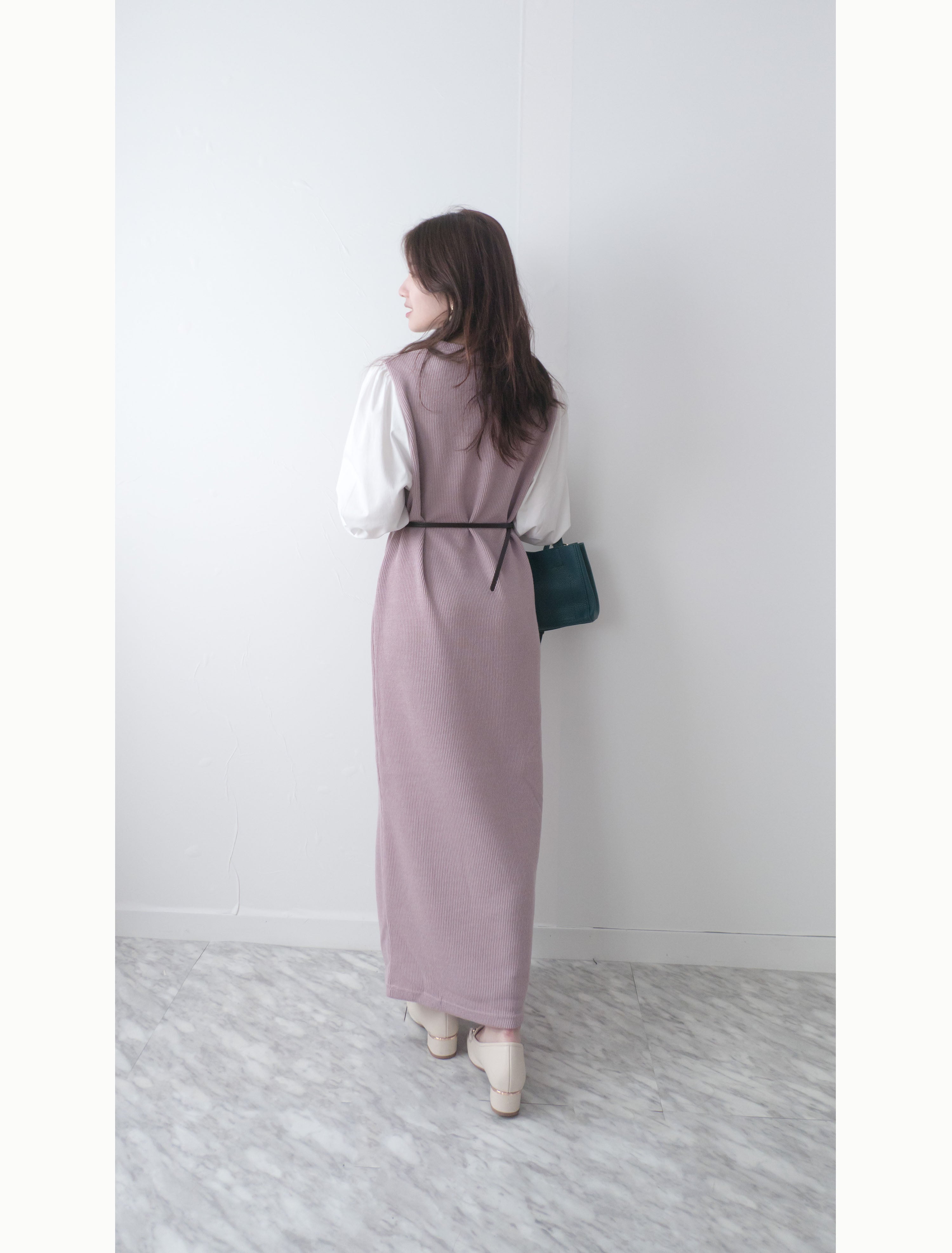 Lady Shirt 粉色假兩件恤衫手袖(連腰帶黑或啡隨機), Dress/ DS9359
