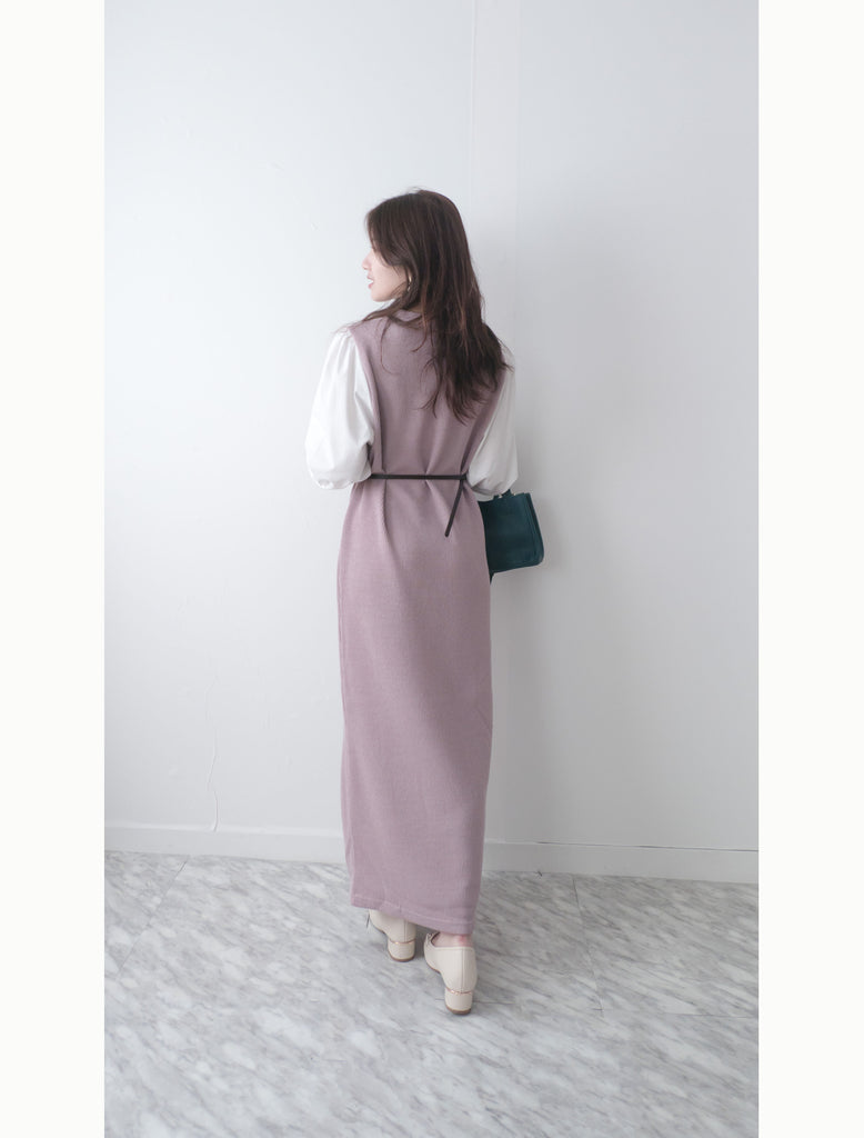 Lady Shirt 粉色假兩件恤衫手袖(連腰帶黑或啡隨機), Dress/ DS9359