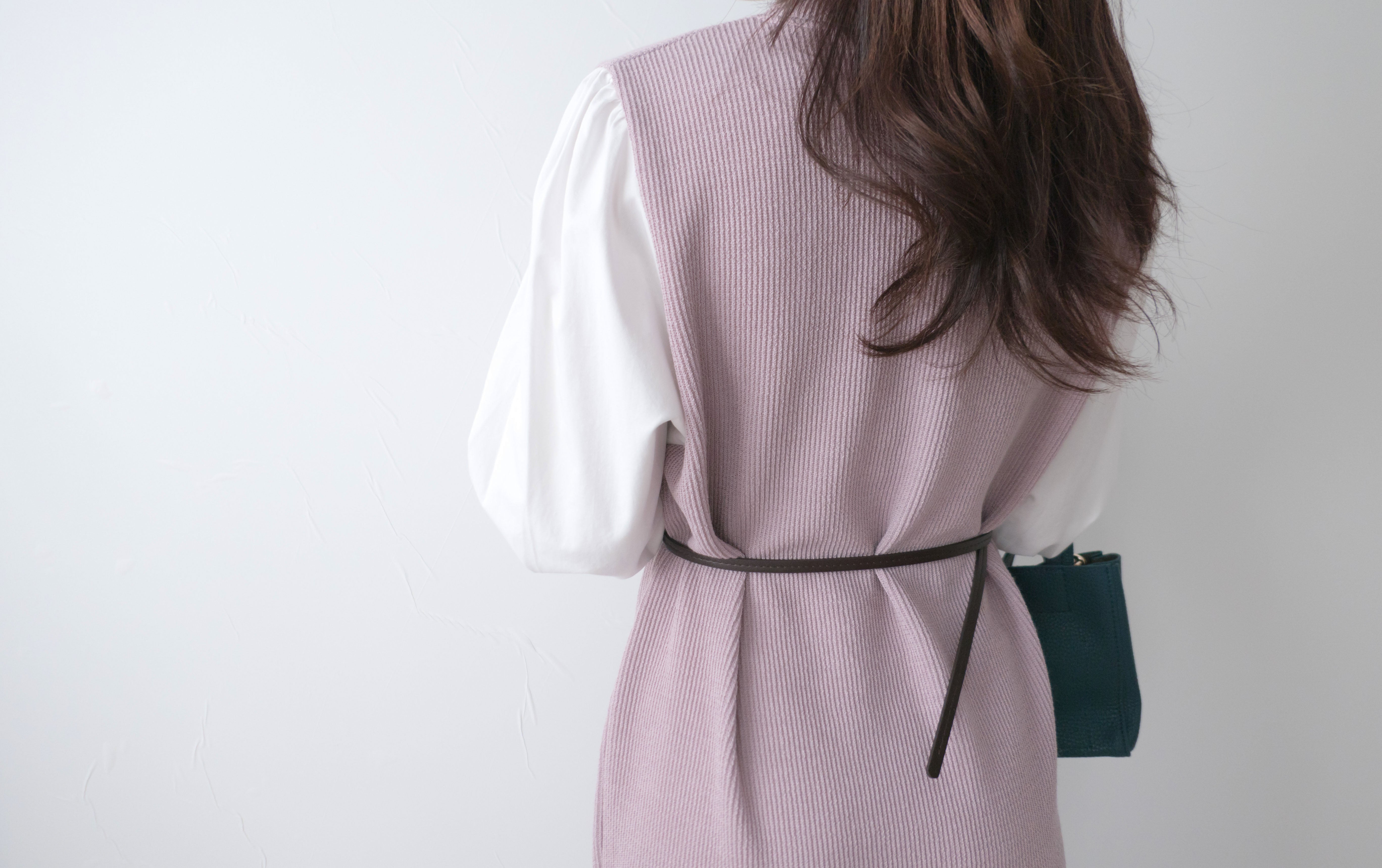 Lady Shirt 粉色假兩件恤衫手袖(連腰帶黑或啡隨機), Dress/ DS9359