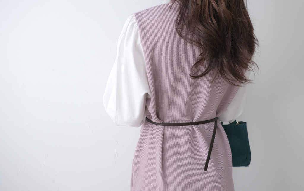 Lady Shirt 粉色假兩件恤衫手袖(連腰帶黑或啡隨機), Dress/ DS9359