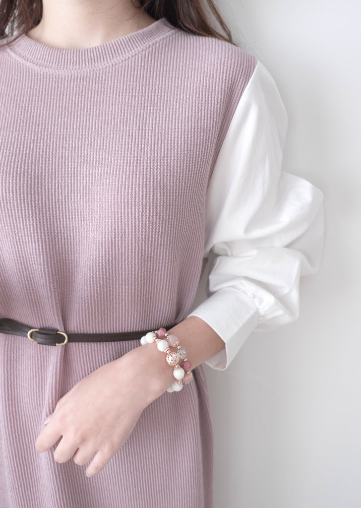 Lady Shirt 粉色假兩件恤衫手袖(連腰帶黑或啡隨機), Dress/ DS9359