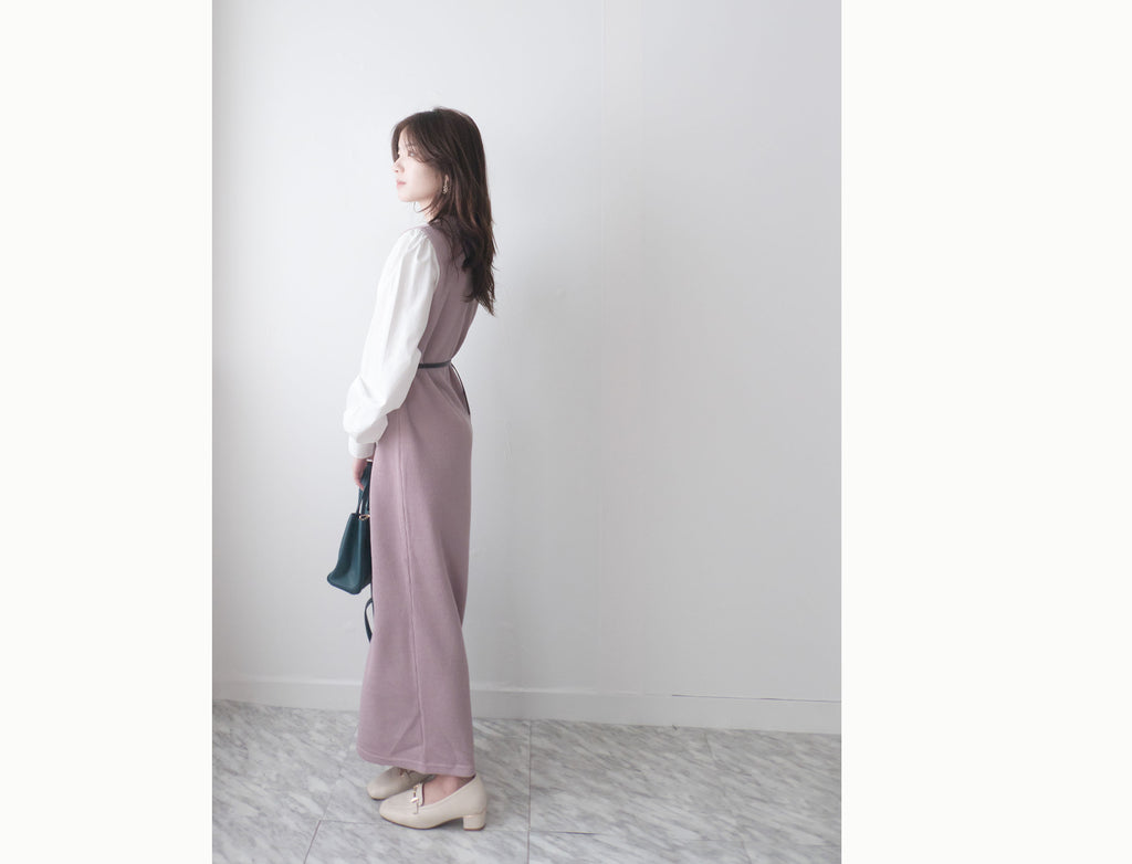 Lady Shirt 粉色假兩件恤衫手袖(連腰帶黑或啡隨機), Dress/ DS9359