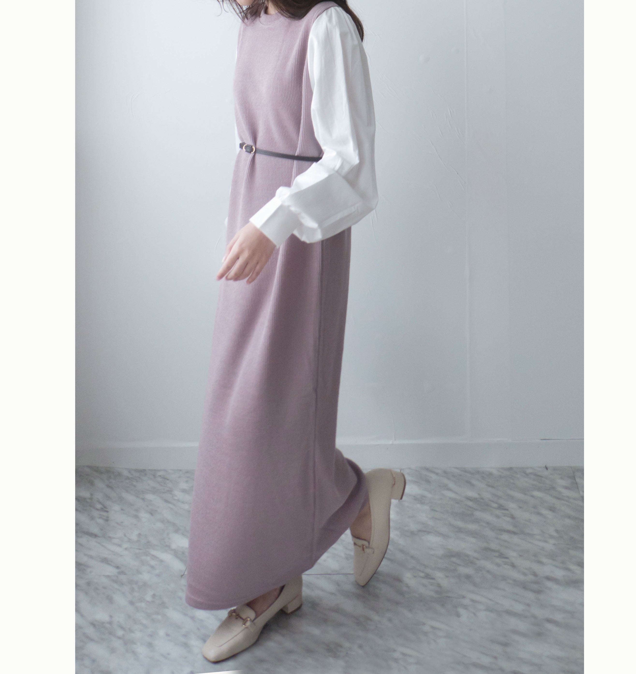 Lady Shirt 粉色假兩件恤衫手袖(連腰帶黑或啡隨機), Dress/ DS9359