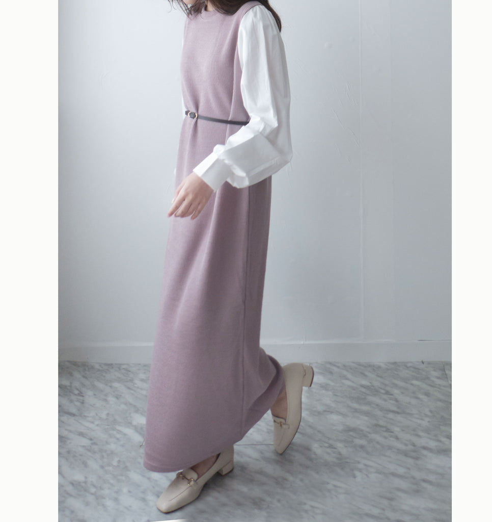 Lady Shirt 粉色假兩件恤衫手袖(連腰帶黑或啡隨機), Dress/ DS9359