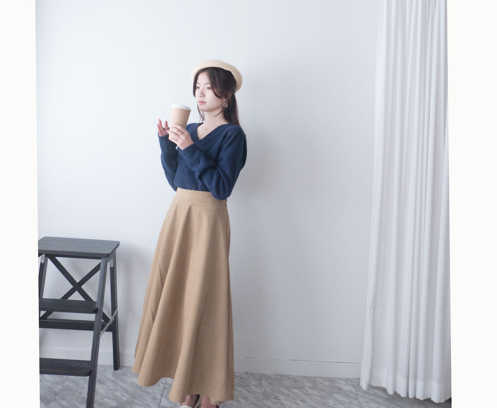 Caramel 駝色微絨面圓滿傘裙, Skirt/ SK8756
