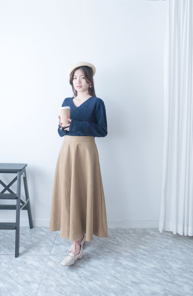 Caramel 駝色微絨面圓滿傘裙, Skirt/ SK8756