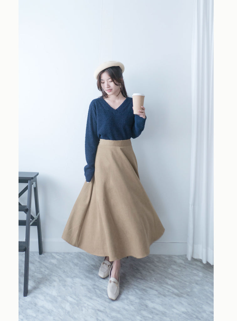 Caramel 駝色微絨面圓滿傘裙, Skirt/ SK8756