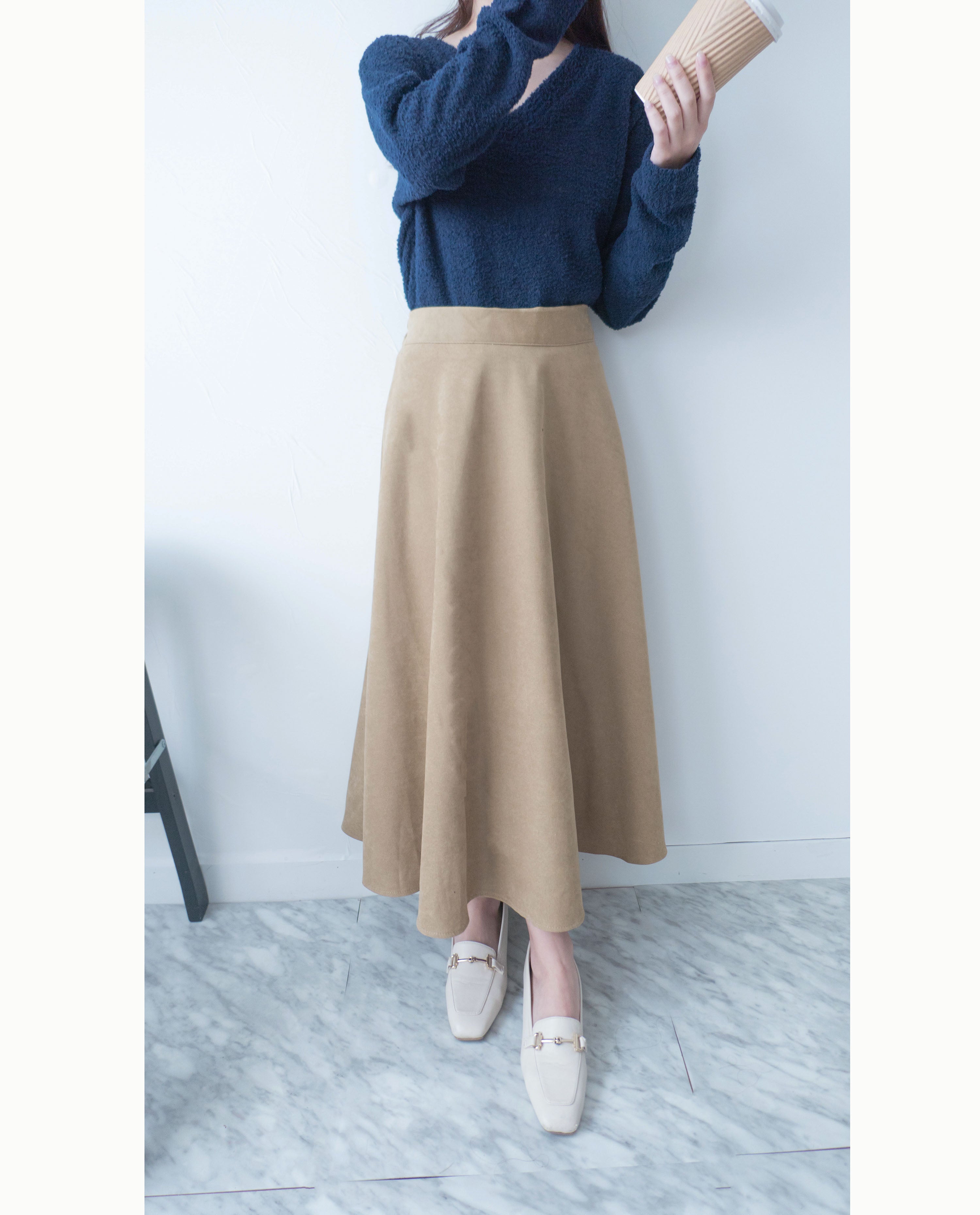 Caramel 駝色微絨面圓滿傘裙, Skirt/ SK8756