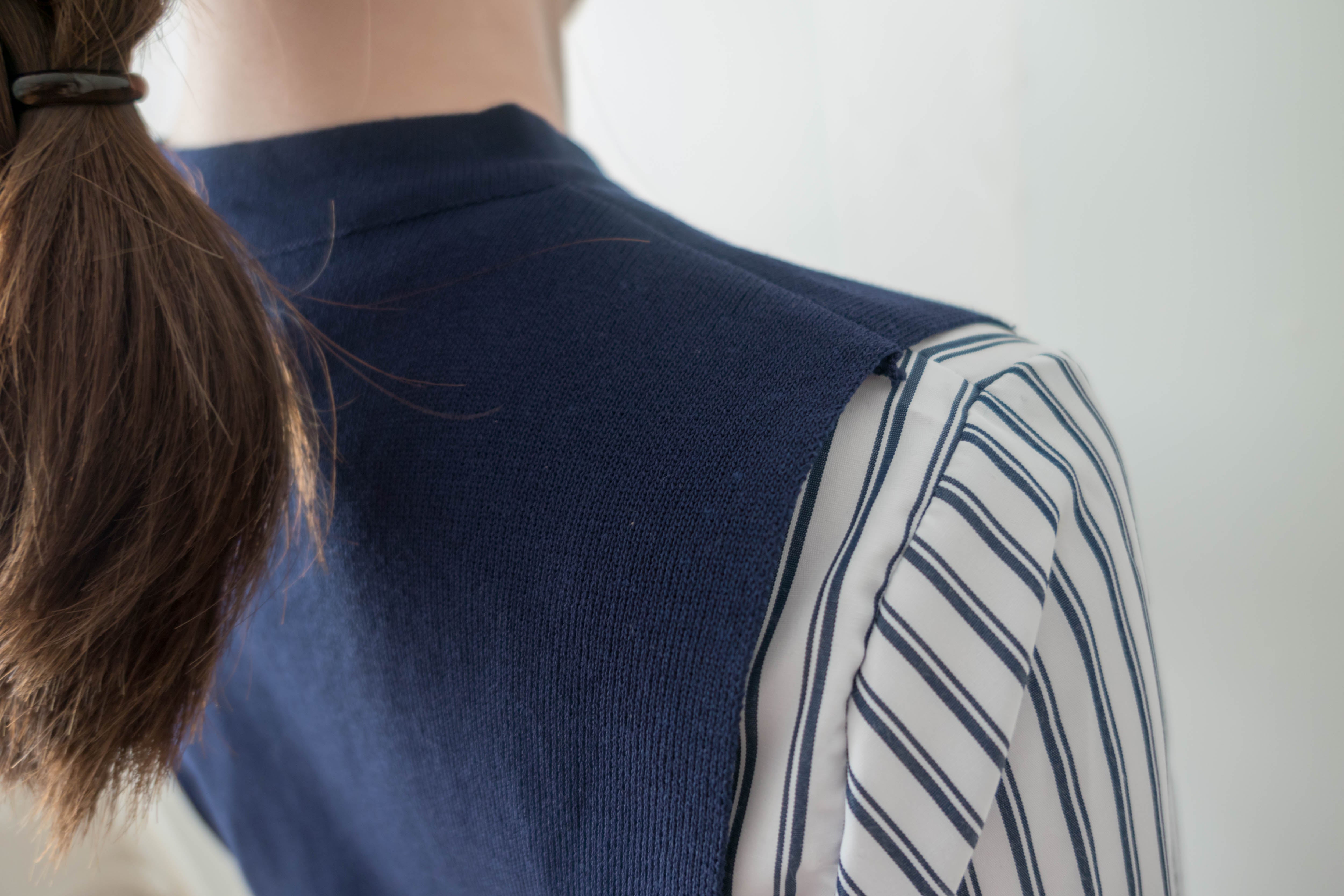 Stripe Cardigan 多重著法側百褶連腰帶背心兩件套, Set/ TP8915