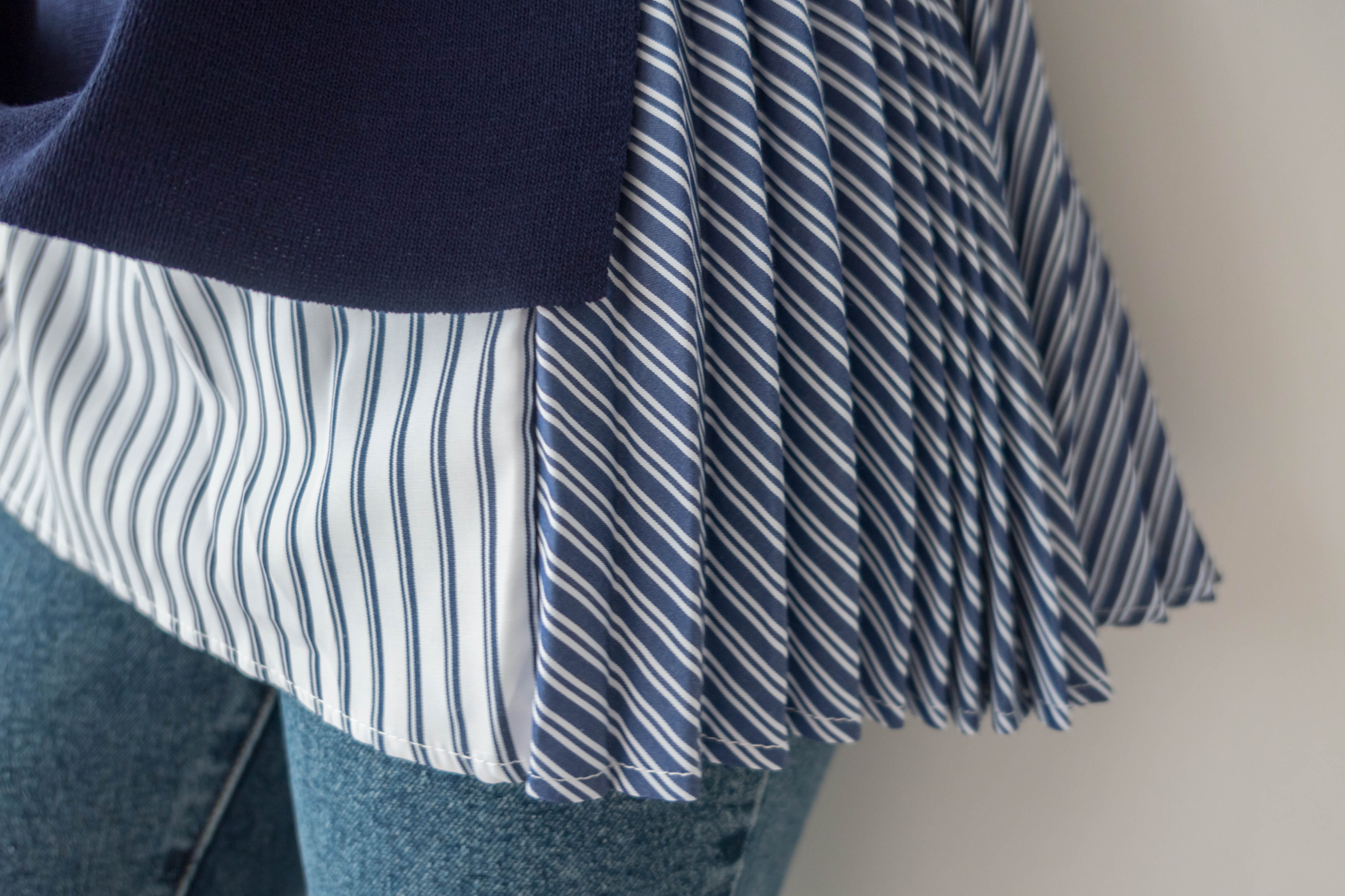 Stripe Cardigan 多重著法側百褶連腰帶背心兩件套, Set/ TP8915