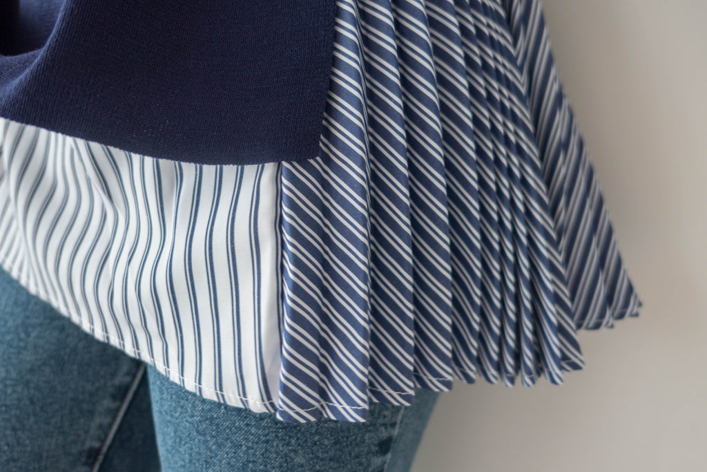 Stripe Cardigan 多重著法側百褶連腰帶背心兩件套, Set/ TP8915