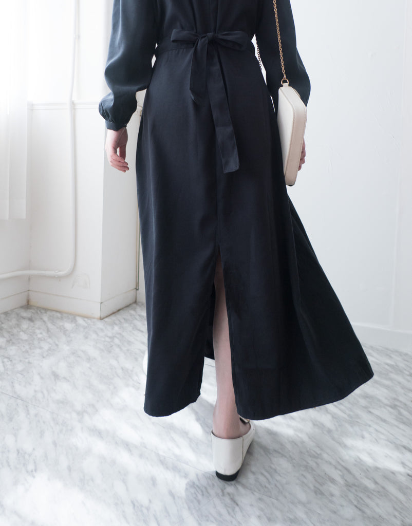 Back Ribbon 船領環形後蝴蝶修腰口袋連身裙, Dress/ DS9364