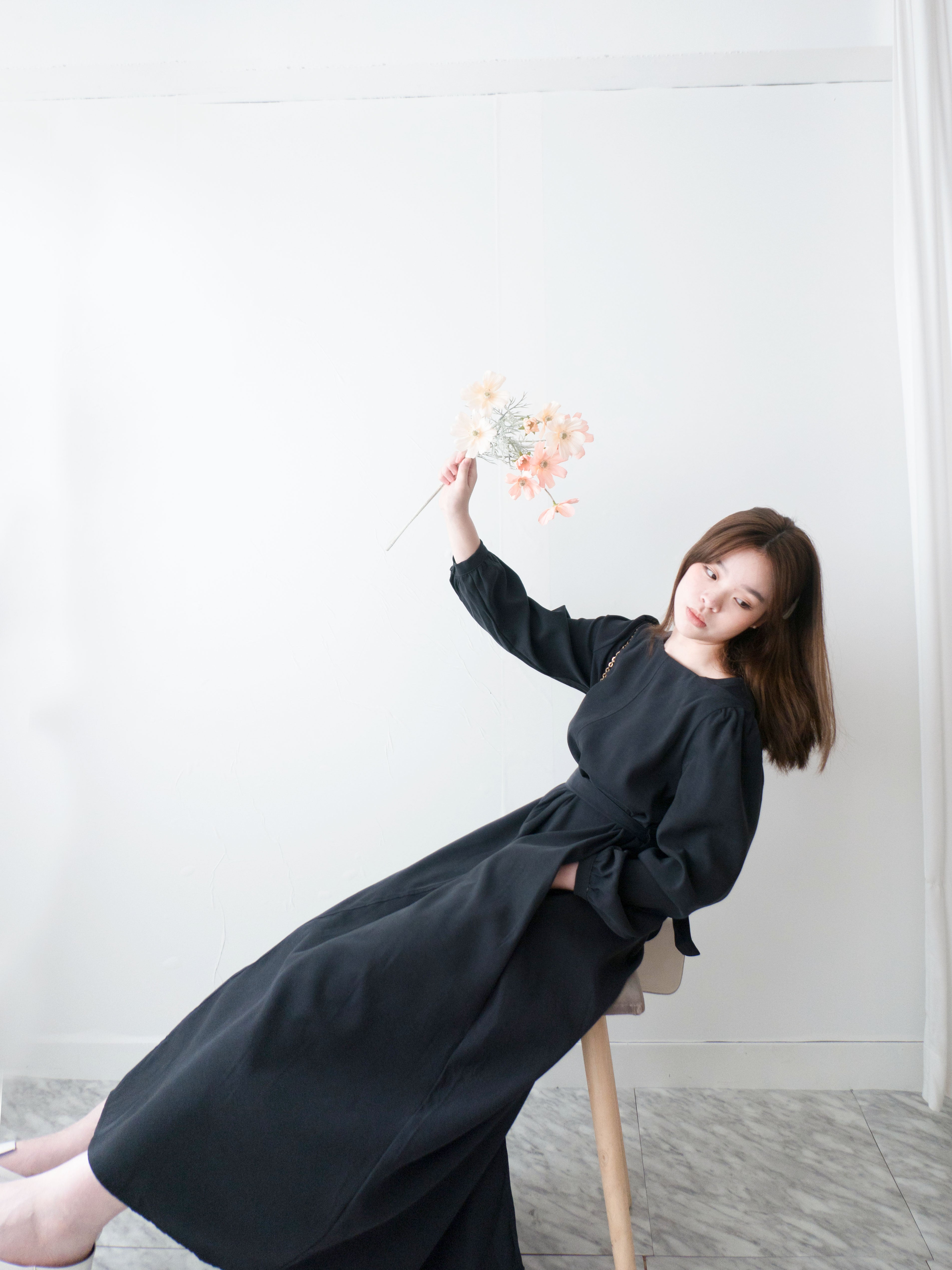 Back Ribbon 船領環形後蝴蝶修腰口袋連身裙, Dress/ DS9364