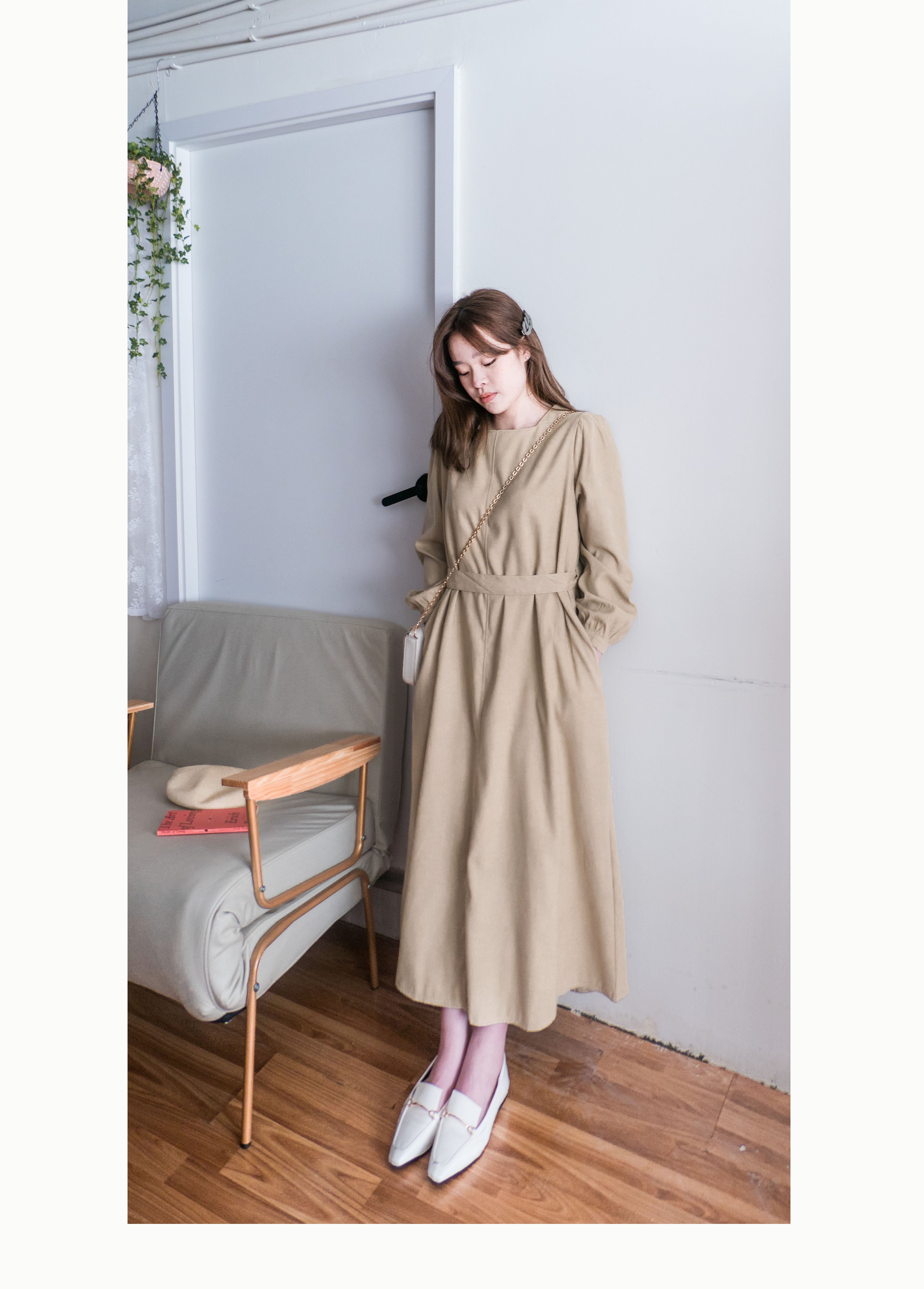 Back Ribbon 船領環形後蝴蝶修腰口袋連身裙, Dress/ DS9364