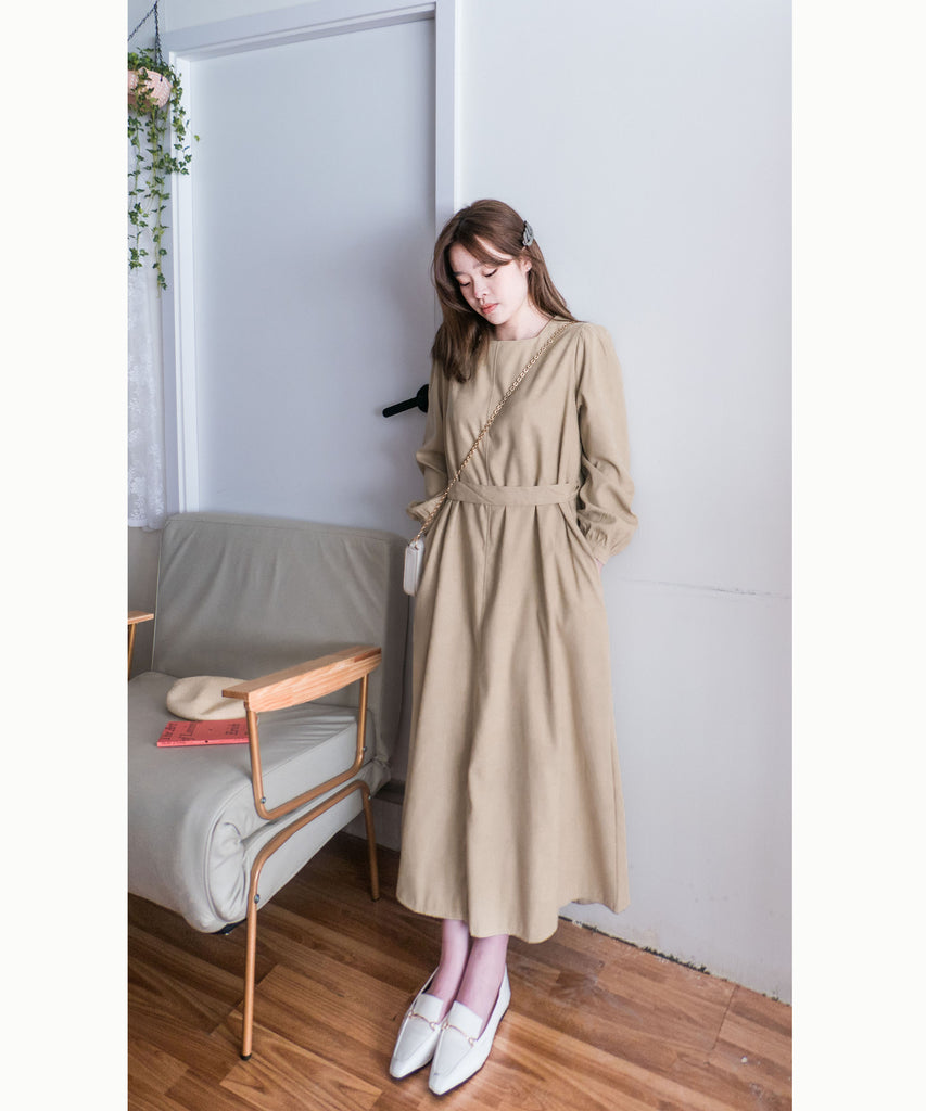 Back Ribbon 船領環形後蝴蝶修腰口袋連身裙, Dress/ DS9364