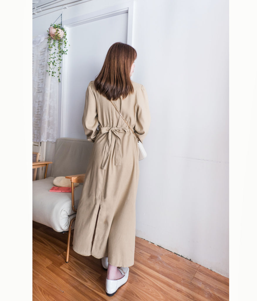 Back Ribbon 船領環形後蝴蝶修腰口袋連身裙, Dress/ DS9364