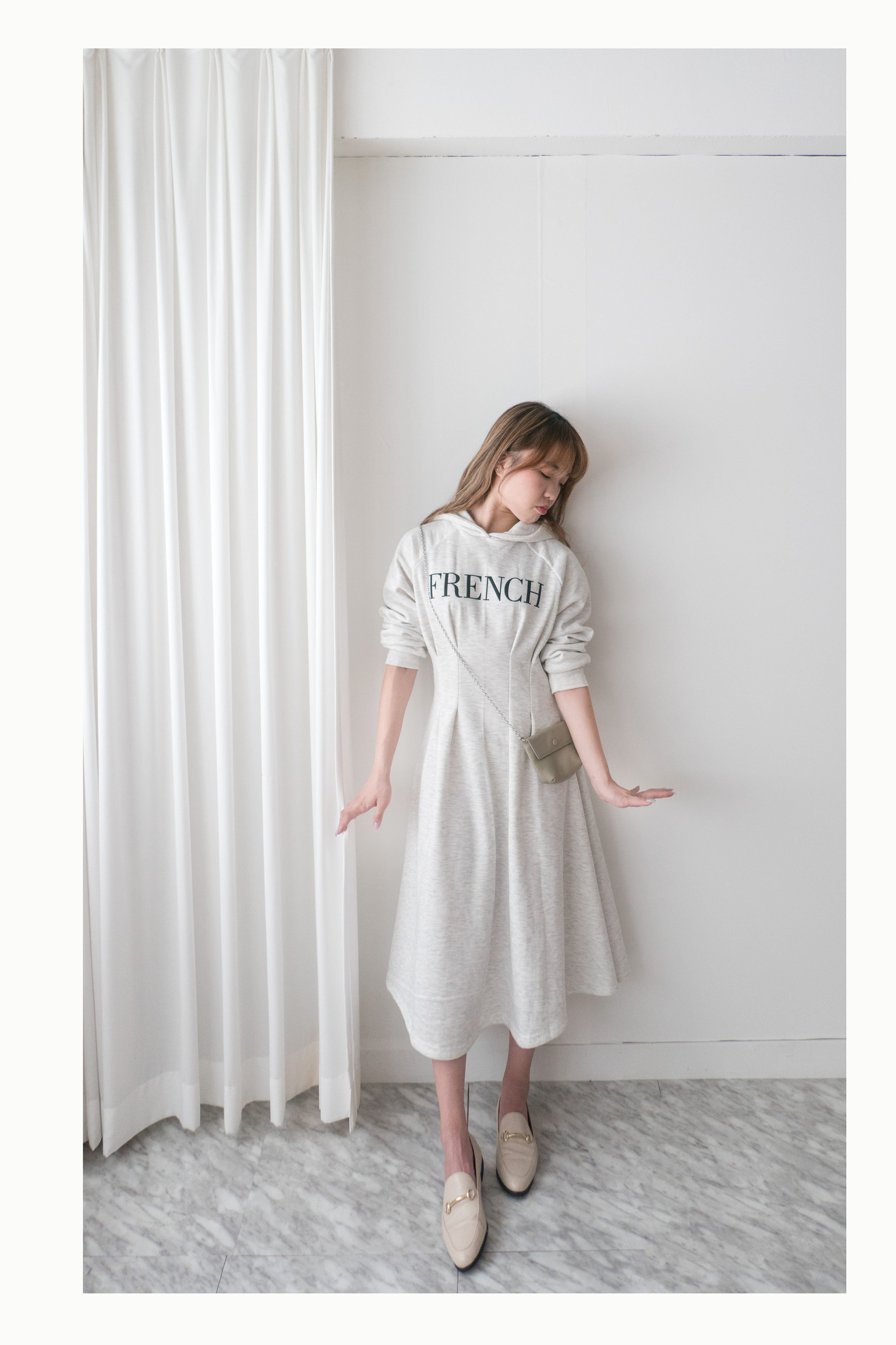 FRENCH HOODIES 舒適全彈性顯瘦修腰衛衣連身裙, Dress/ DS9367