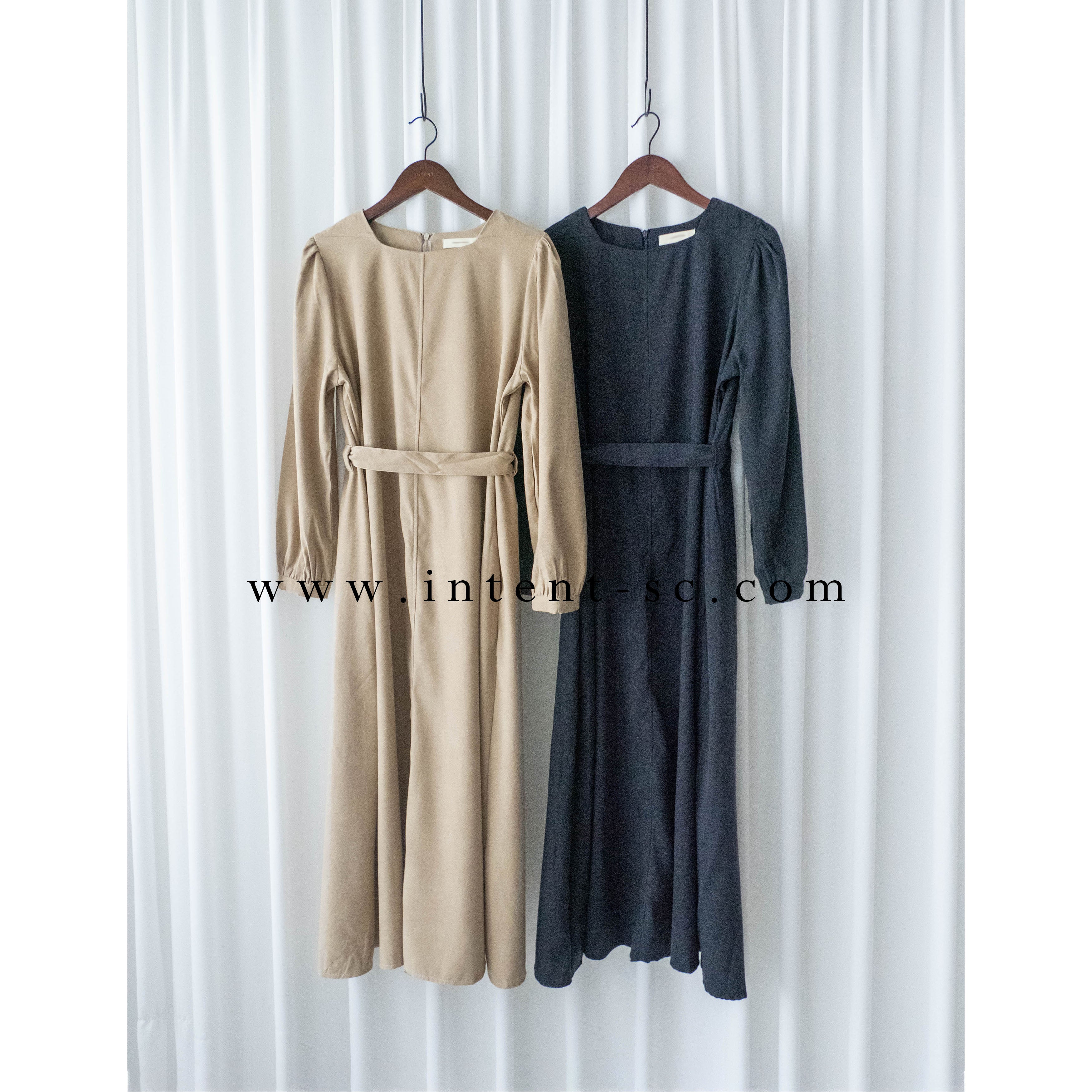 Back Ribbon 船領環形後蝴蝶修腰口袋連身裙, Dress/ DS9364