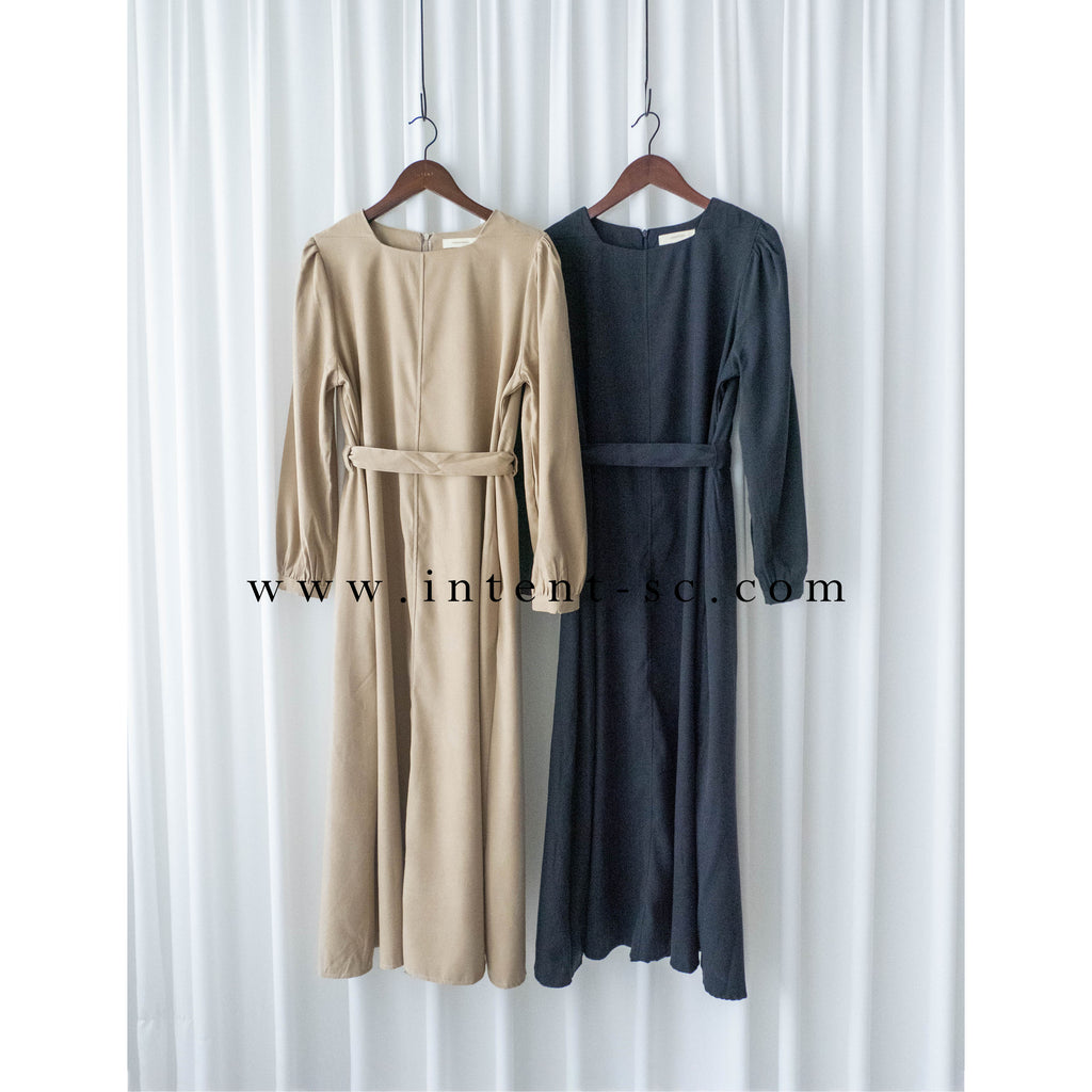 Back Ribbon 船領環形後蝴蝶修腰口袋連身裙, Dress/ DS9364
