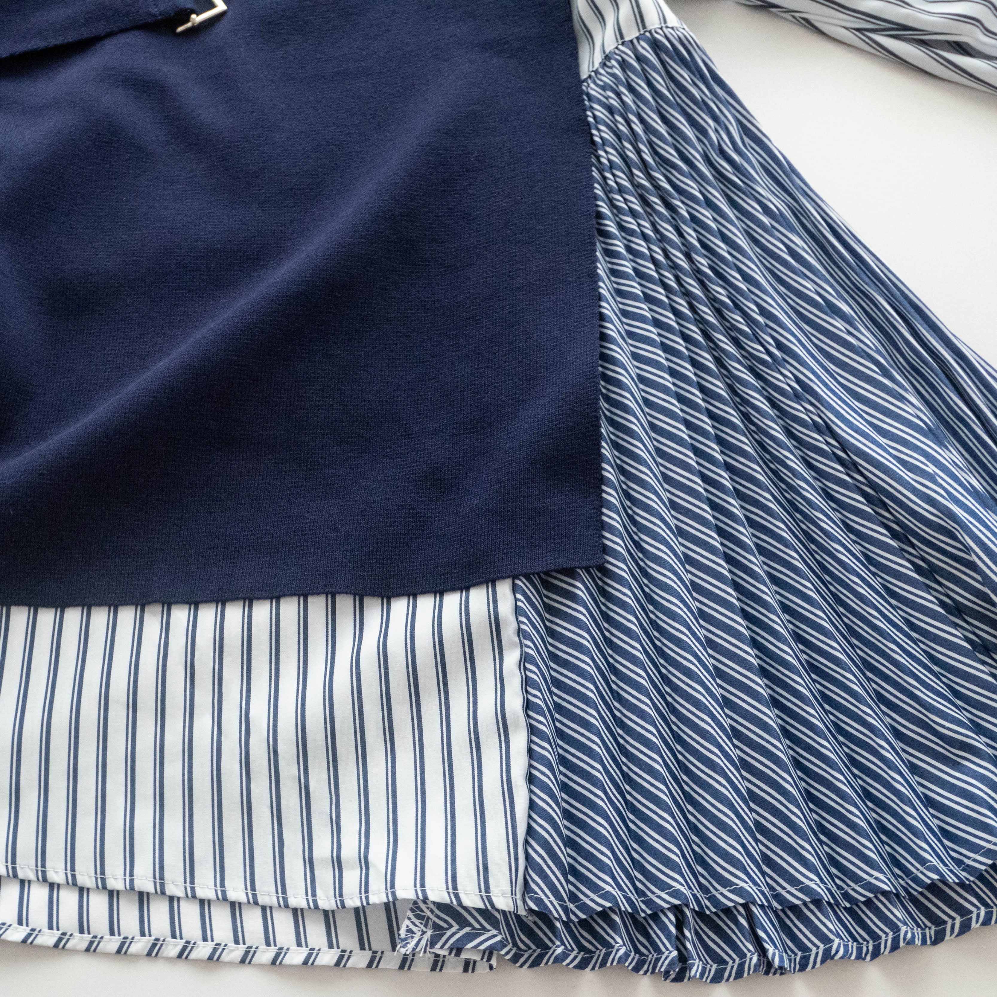 Stripe Cardigan 多重著法側百褶連腰帶背心兩件套, Set/ TP8915