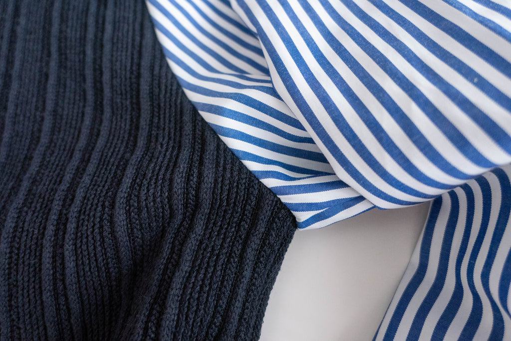 Stripe Shirt 氣質寬鬆小高領背心拼條紋手袖(連腰帶) , Dress/ DS9360