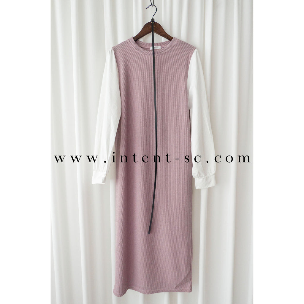 Lady Shirt 粉色假兩件恤衫手袖(連腰帶黑或啡隨機), Dress/ DS9359