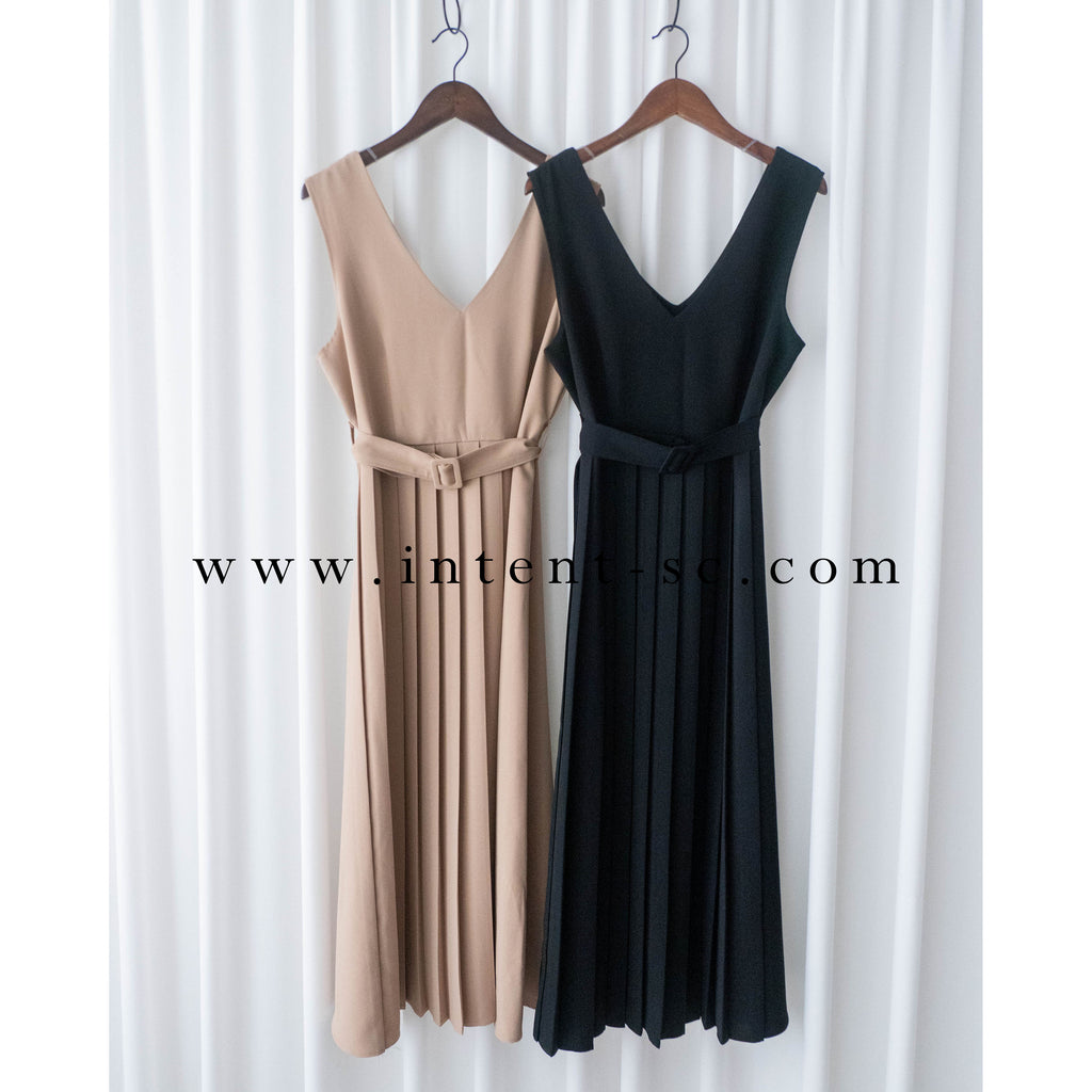 Jasmine Pleated 不經意的氣質V領雪紡前百褶飄飄背心裙, Dress/ DS9363