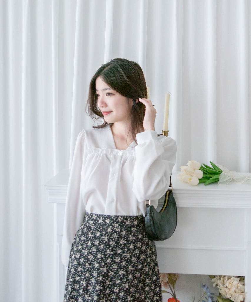 !Limited best deal! Ruffle collar 日常花邊方領口雪紡棉上衣, Blouse/ BU8971