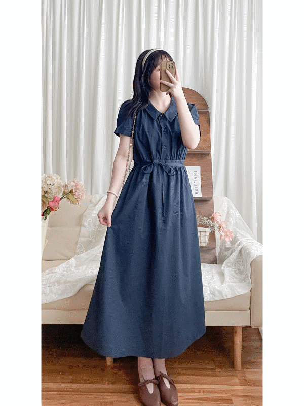 Check Dress 格子V形恤衫領口連身裙/ DS9984