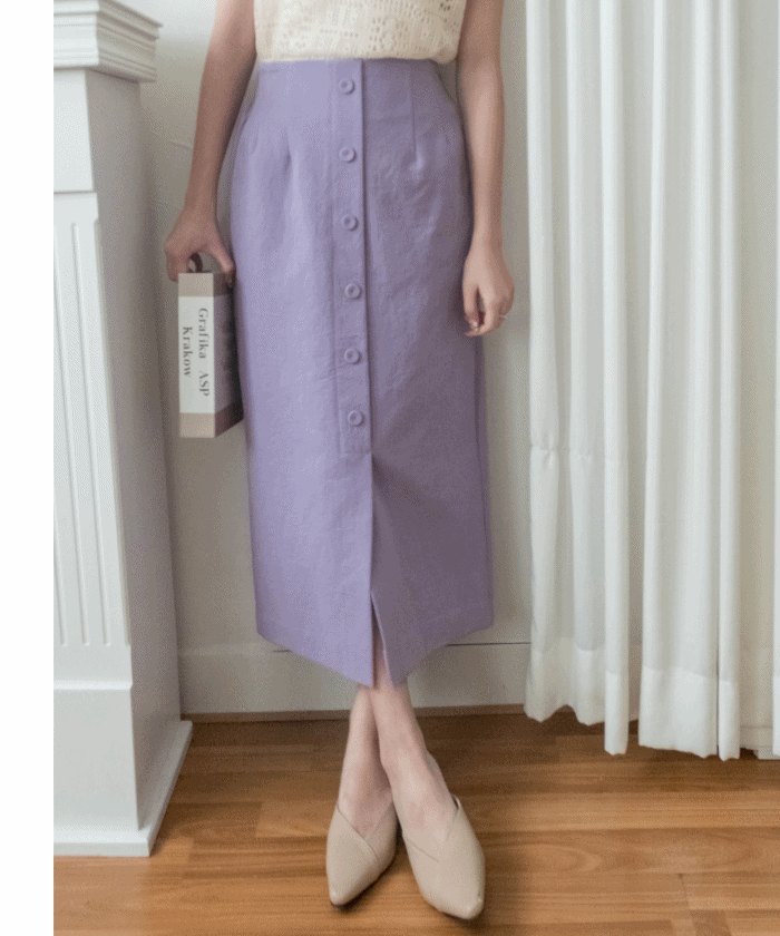 (直身不貼身) 前排裝飾鈕扣開叉直身裙, Skirt/ SK8812