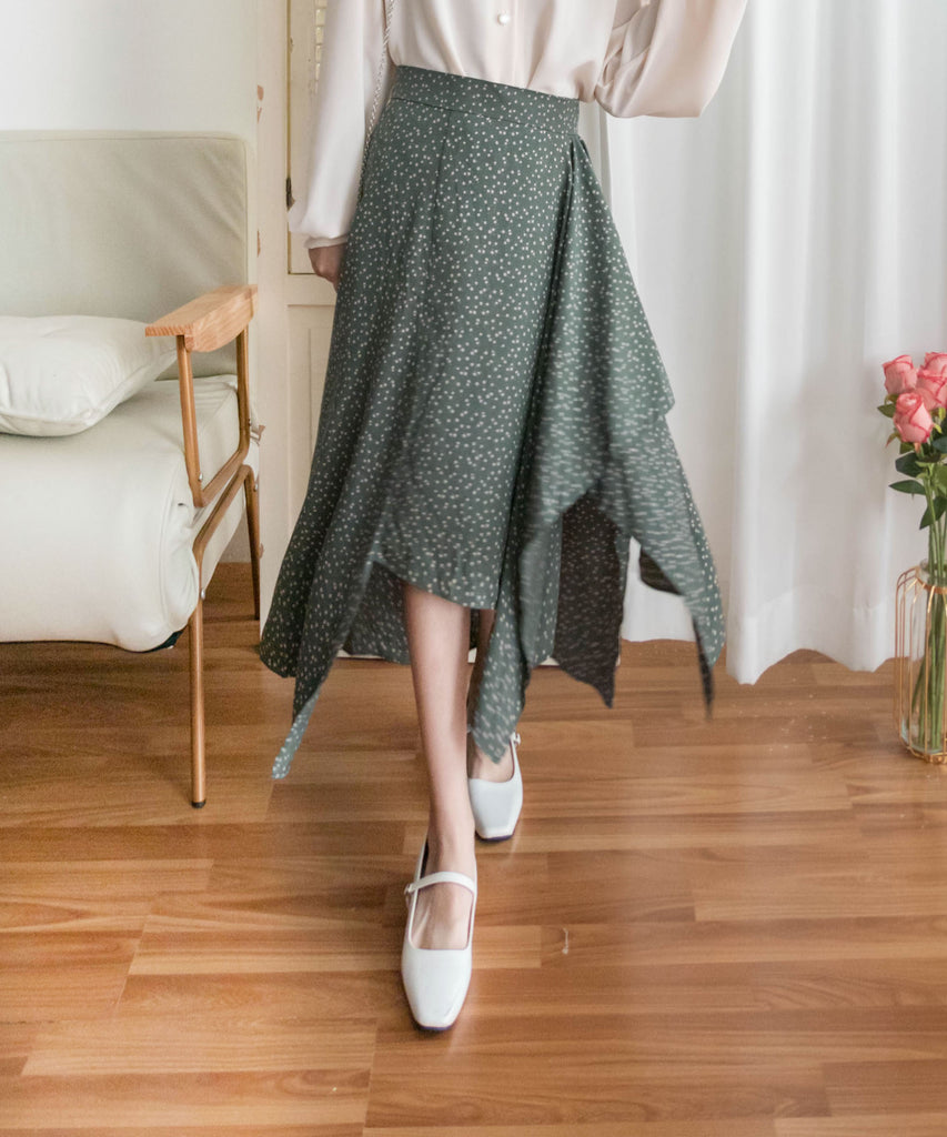 Egg Flower 雪紡雞蛋花側褶疊不規則傘裙, Skirt/ SK8740