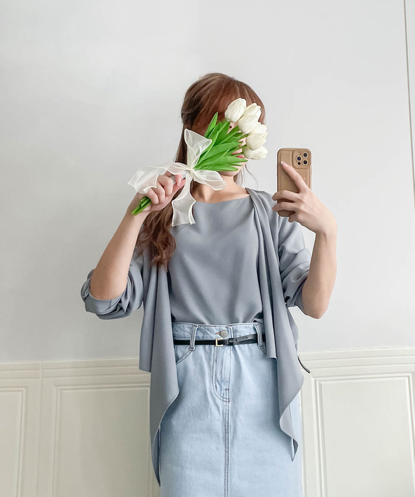 One Piece 氣質假兩件仿套裝上衣, Blouse/ BU8970 (LightSteelBlue sold out)