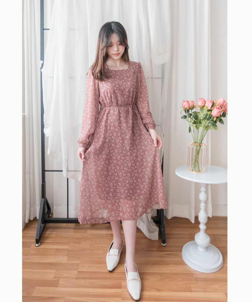 Garden Floral 輕盈方領雪紡碎花飄逸連身裙, Dress/ DS9349