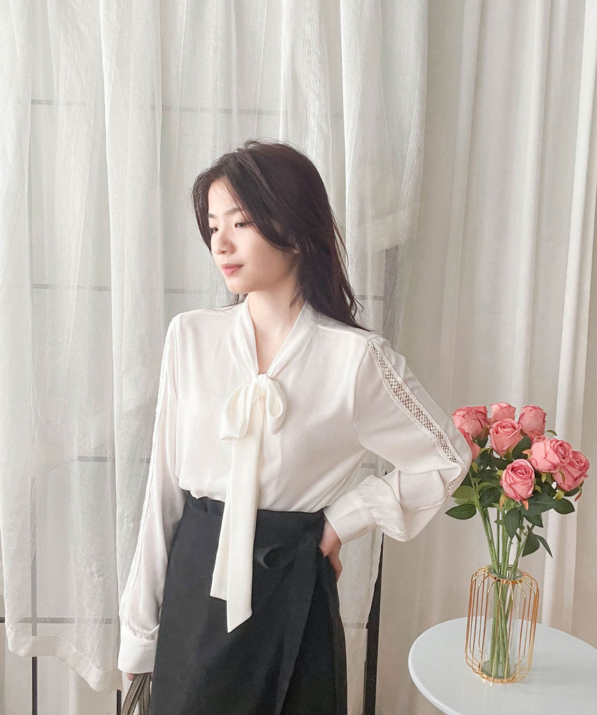 Floral Lace 雪紡絲帶領口通花線手袖, Blouse/ BU8977