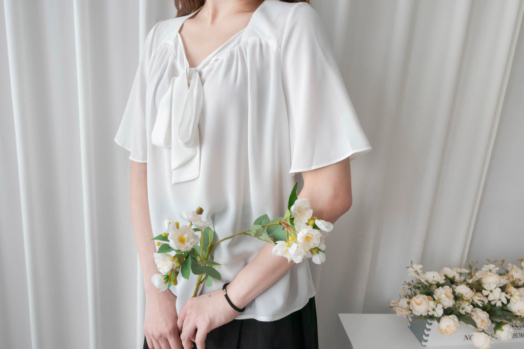 Square Ribbon 雪紡方領絲帶傘袖, Blouse/ BU8964