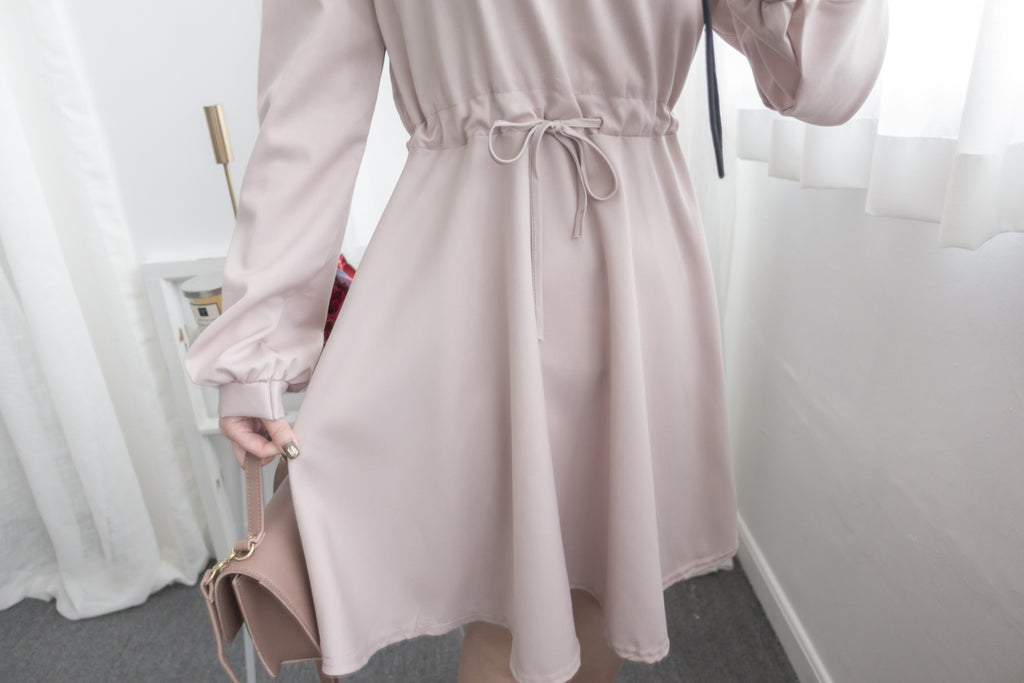 Pink Blush Romance, dress 淡粉紅通花領口自訂修腰膝上連身裙/ DS8788