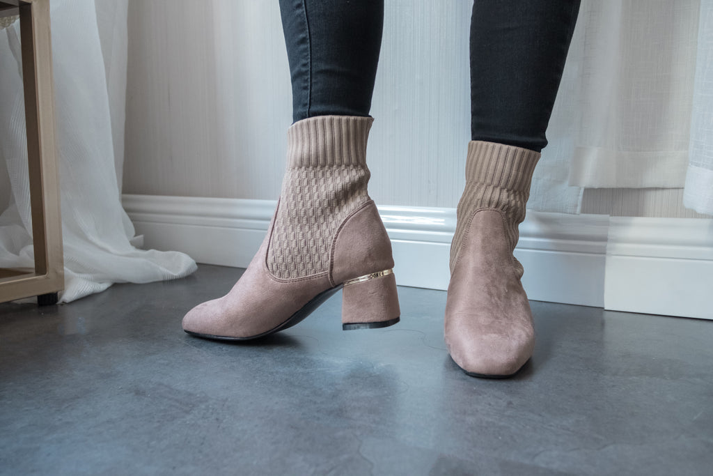 Elastic Socks 啡色彈性花紋金邊後踭, Boots/ SH8072