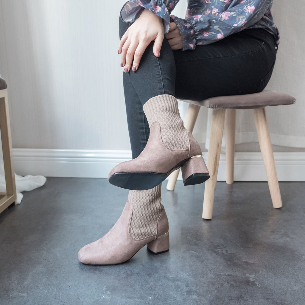 Elastic Socks 啡色彈性花紋金邊後踭, Boots/ SH8072