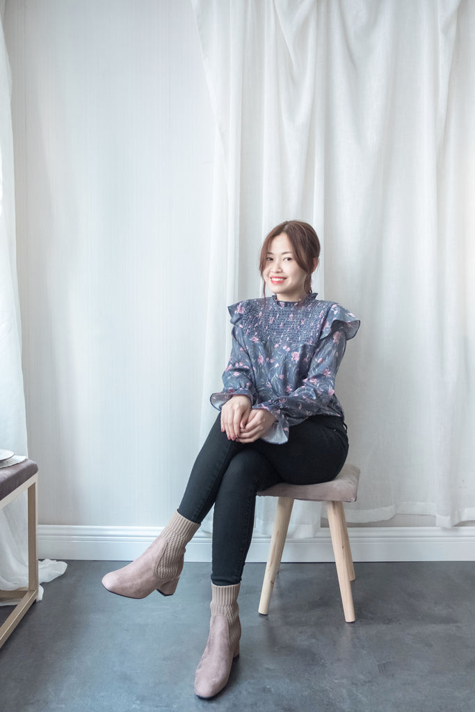 Elastic Socks 啡色彈性花紋金邊後踭, Boots/ SH8072