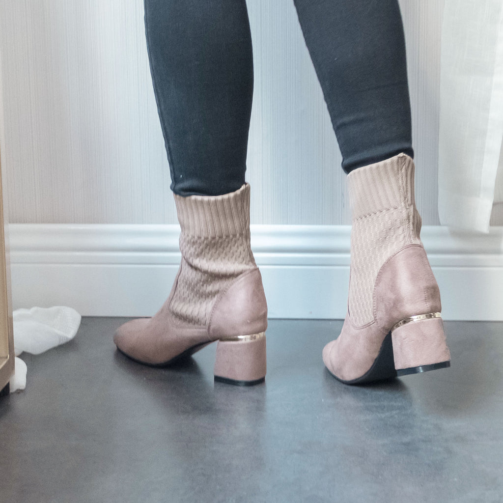 Elastic Socks 啡色彈性花紋金邊後踭, Boots/ SH8072