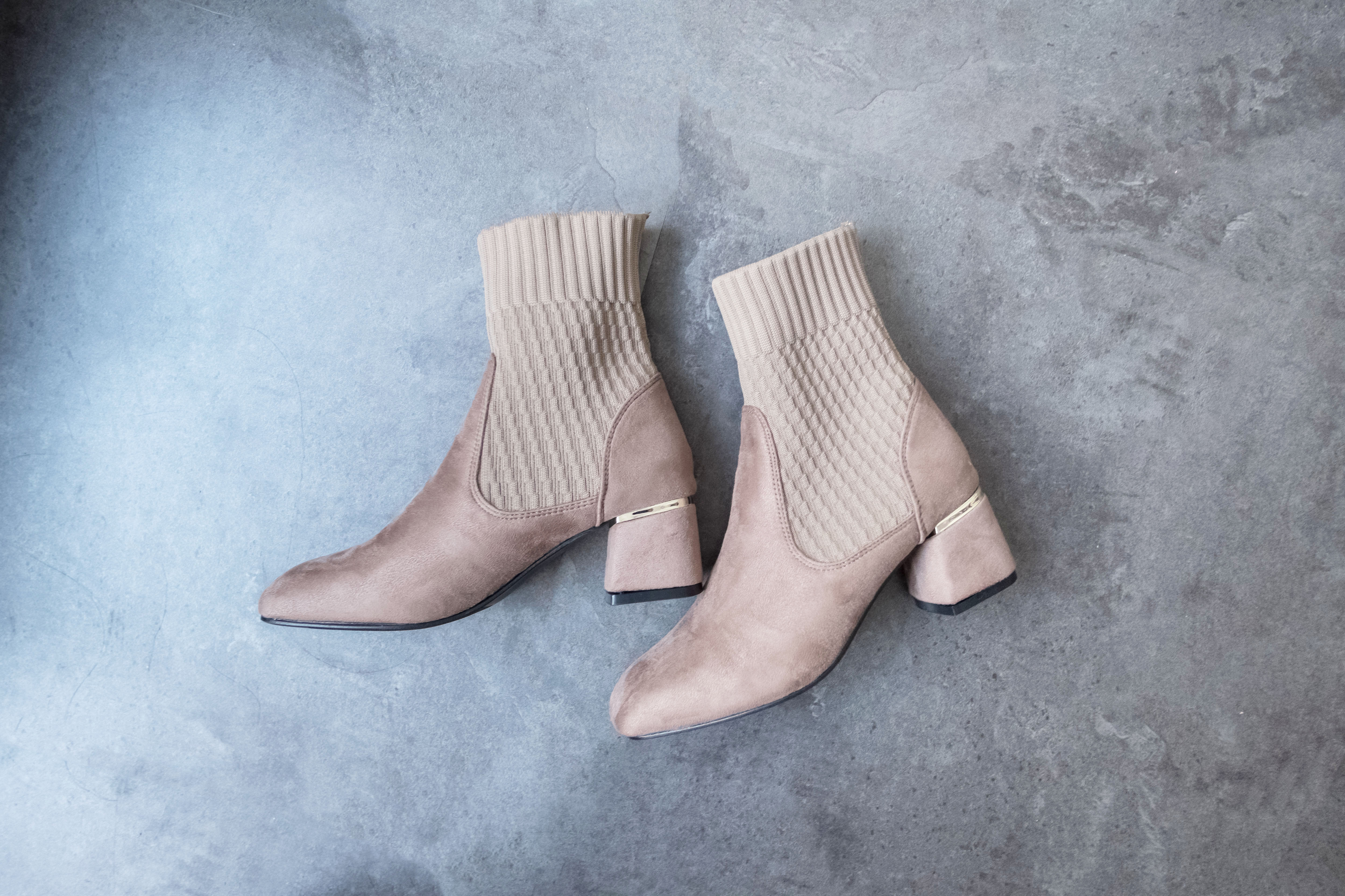 Elastic Socks 啡色彈性花紋金邊後踭, Boots/ SH8072