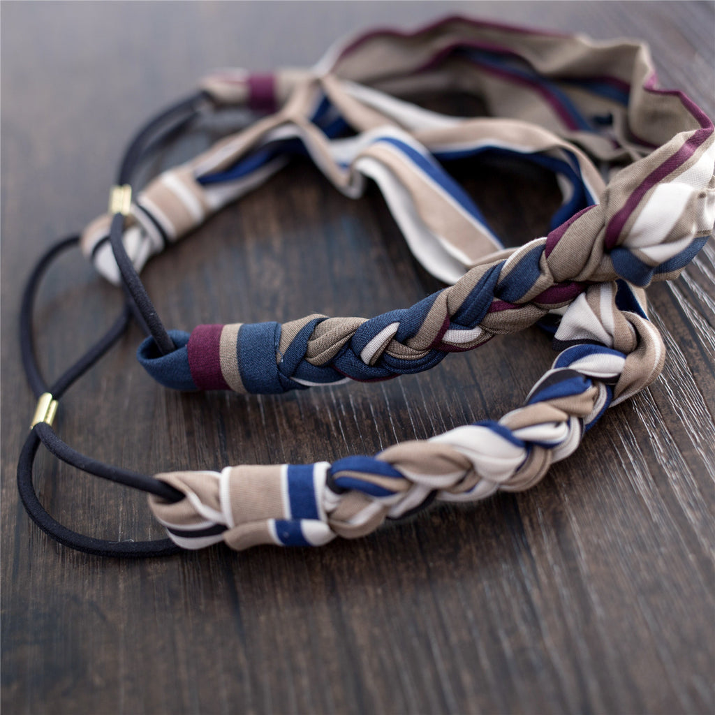 Striped Braid End Elastic Hairband / HA8022