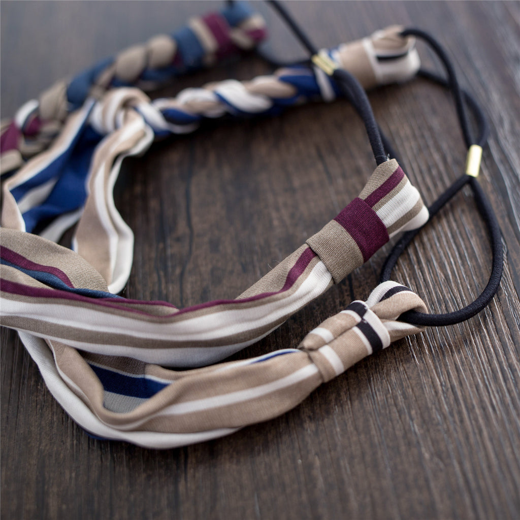 Striped Braid End Elastic Hairband / HA8022