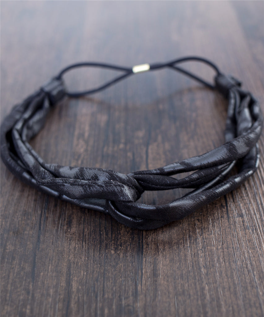 Leatherlike Side Ribbon Elastic Hairband / HA8024