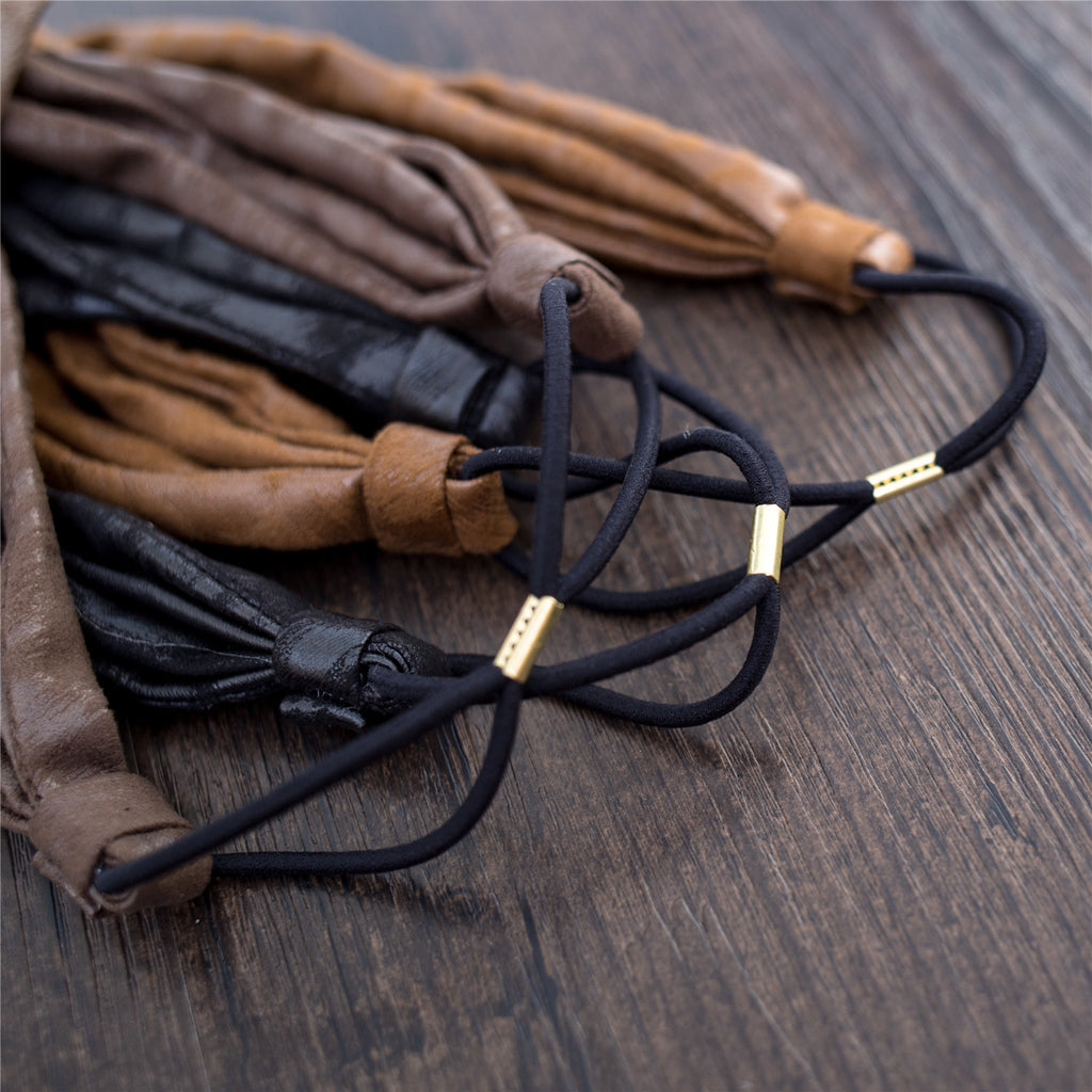 Leatherlike Side Ribbon Elastic Hairband / HA8024