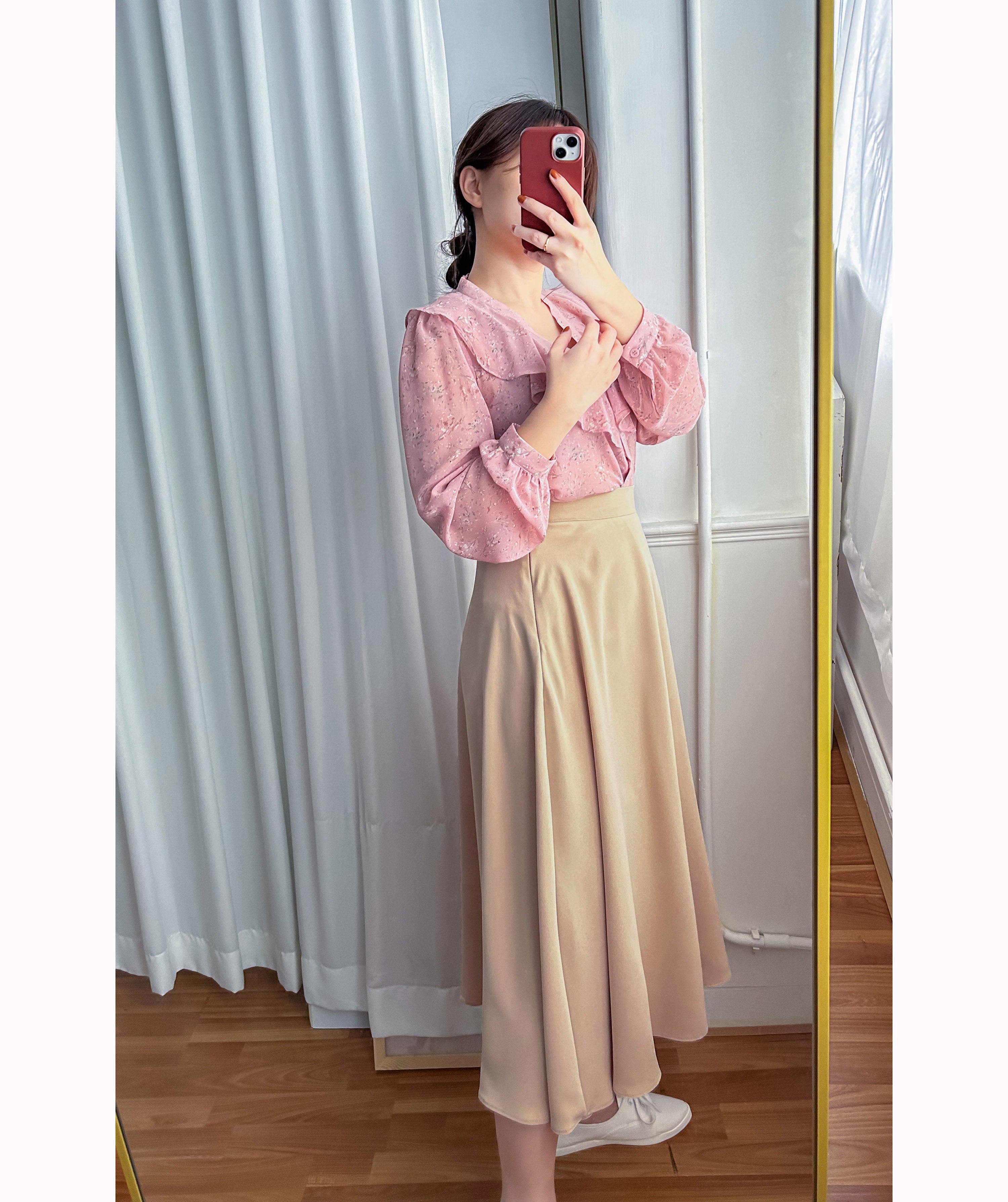 Silk Smooth 四色絲滑質料顯瘦傘形長裙, Skirt/ SK8673 (Ivory/black sold out)