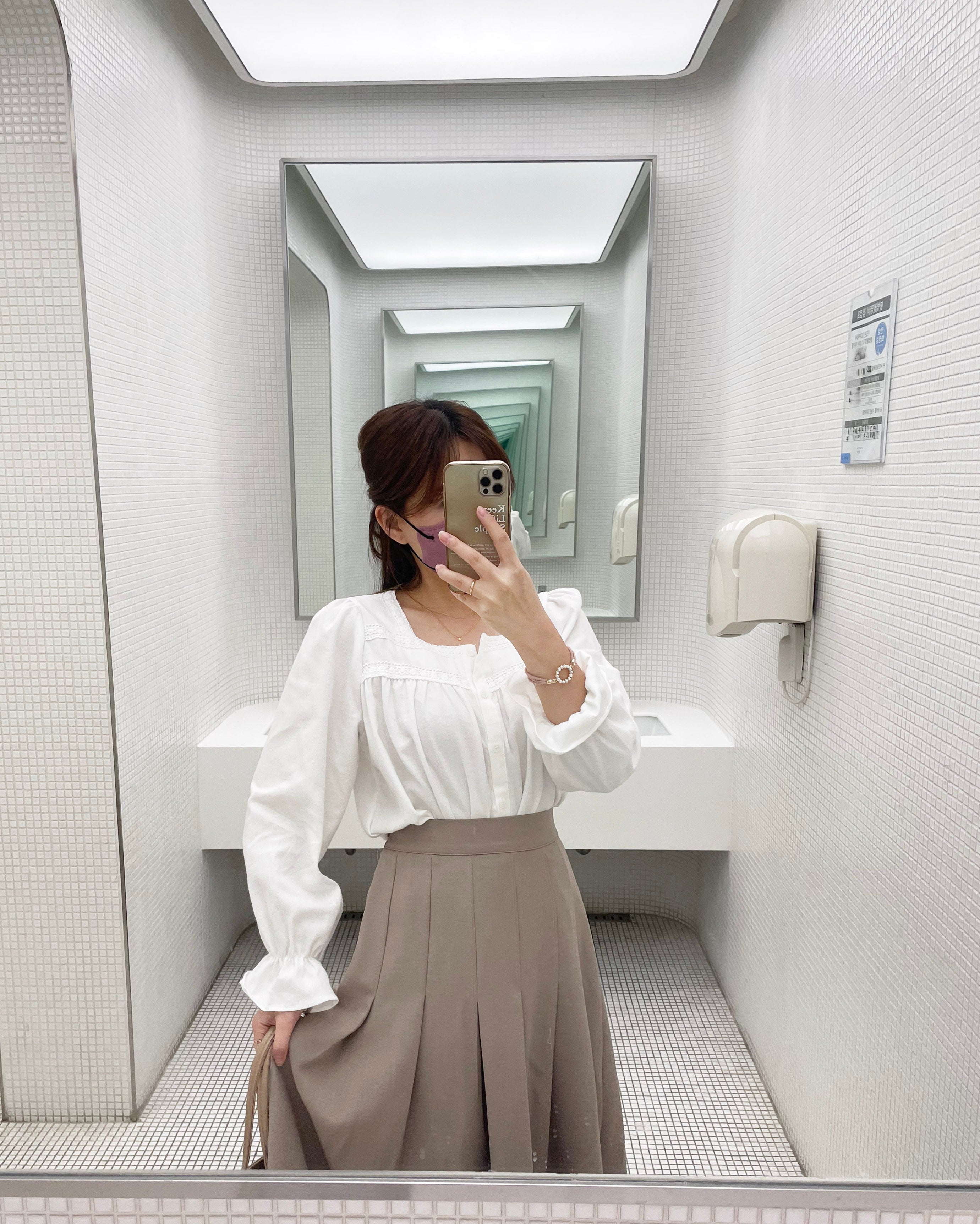 Bottom Pleated 奶茶杏顯瘦下百褶傘形, Skirt/ SK8654
